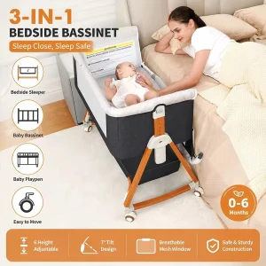 Baby Bassinet Portable Bedside Bassinet for Baby 3 in 1 Foldable Crib