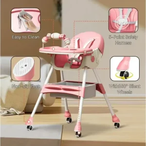 Foldable Baby High Chair 4-in-1 Foldable Reclining Feeding Table Chair