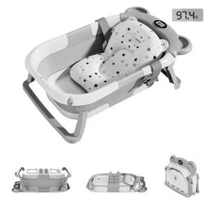 Newborn Collapsible Baby Bathtub Portable with Thermometer